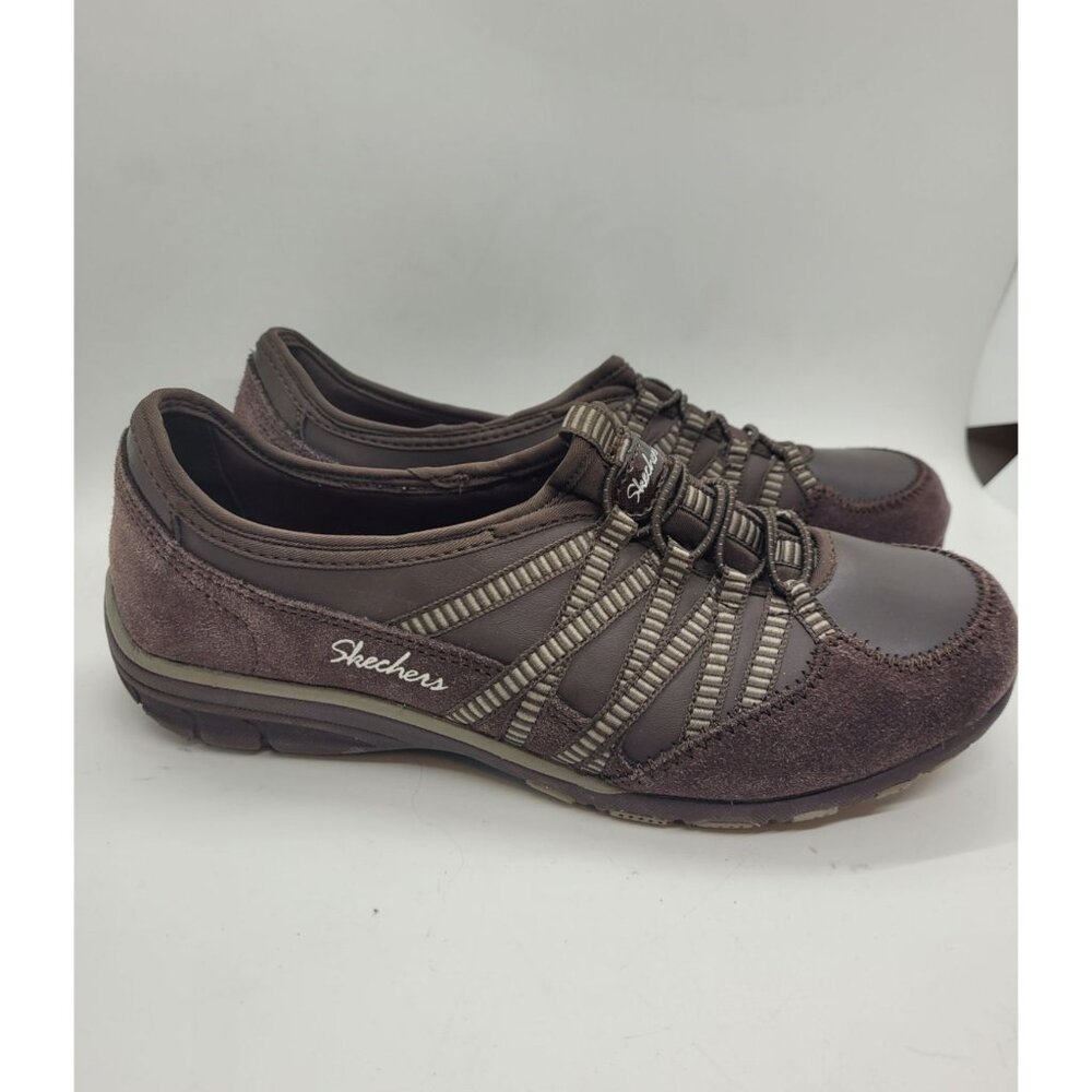 Skechers Womens Memory Foam Slip-On Sneakers 6.5 Brown Casual Shoes walking